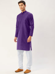Men's Purple Cotton Solid Kurta Only
