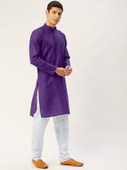 Men's Purple Cotton Solid Kurta Only