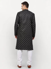 Men's Black Printed Cotton Kurta Payjama Sets