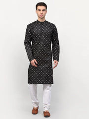Men's Black Printed Cotton Kurta Only