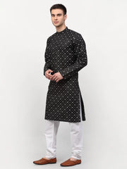 Men's Black Printed Cotton Kurta Payjama Sets