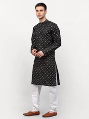 Men's Black Printed Cotton Kurta Only