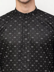 Men's Black Printed Cotton Kurta Payjama Sets