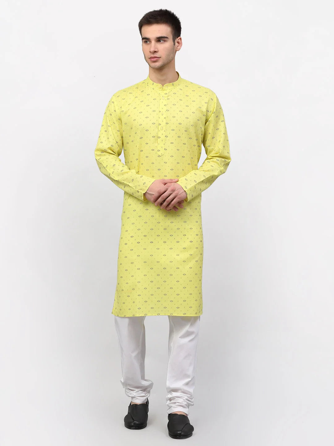 Men's Lemon Printed Cotton Kurta Payjama Sets