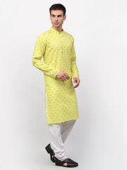 Men's Lemon Printed Cotton Kurta Payjama Sets