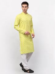 Men's Lemon Printed Cotton Kurta Payjama Sets