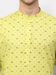 Men's Lemon Printed Cotton Kurta Payjama Sets