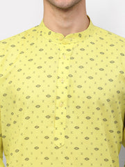 Men's Lemon Printed Cotton Kurta Payjama Sets
