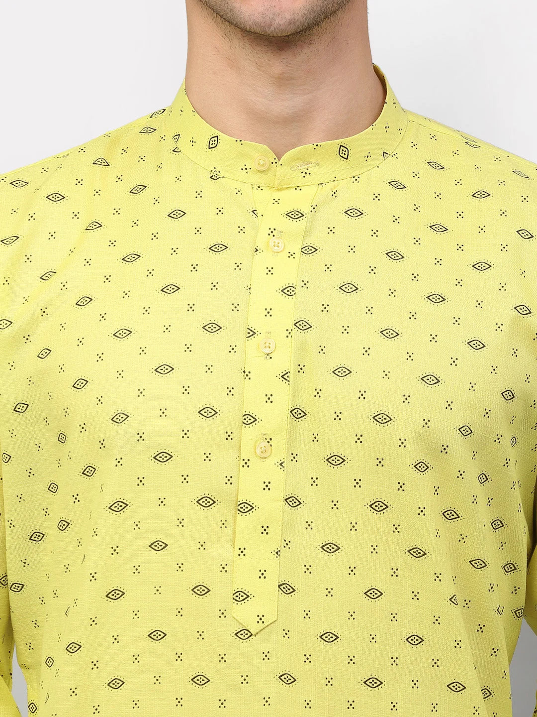 Lemon Cotton Mens Kurta | Short Kurta for Men