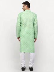 Men's Green Printed Cotton Kurta Payjama-Sets