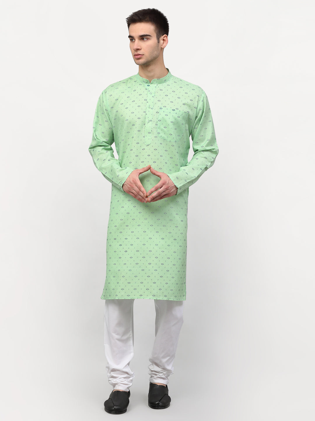 Green Printed Cotton Mens Kurta | Indian Kurta for Men