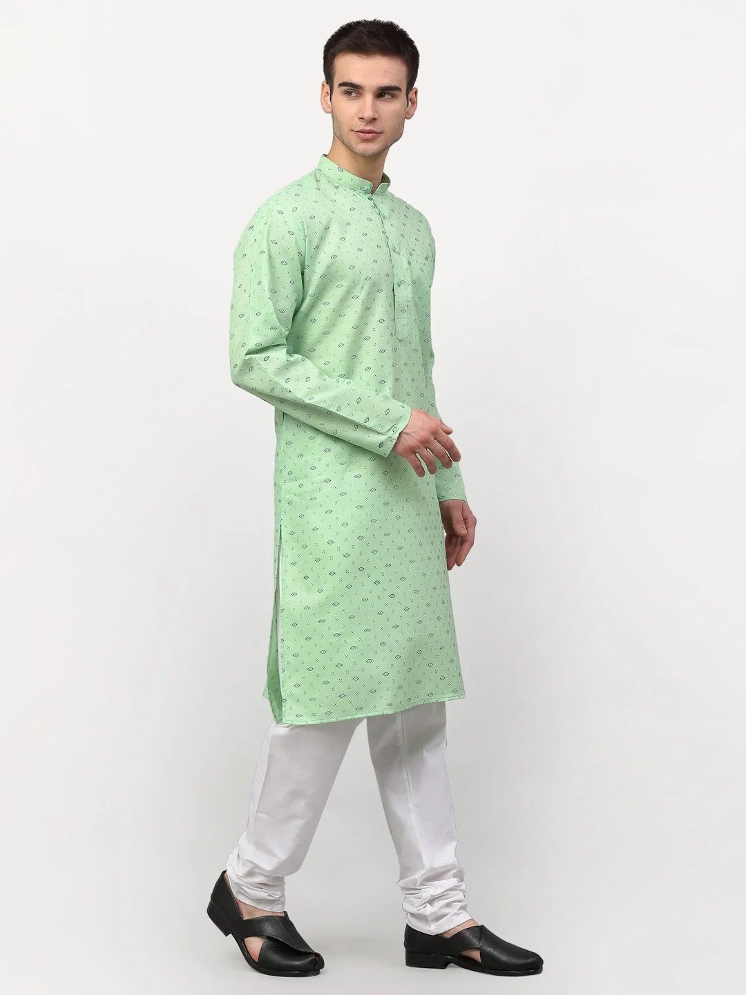 Green Printed Cotton Mens Kurta | Indian Kurta for Men