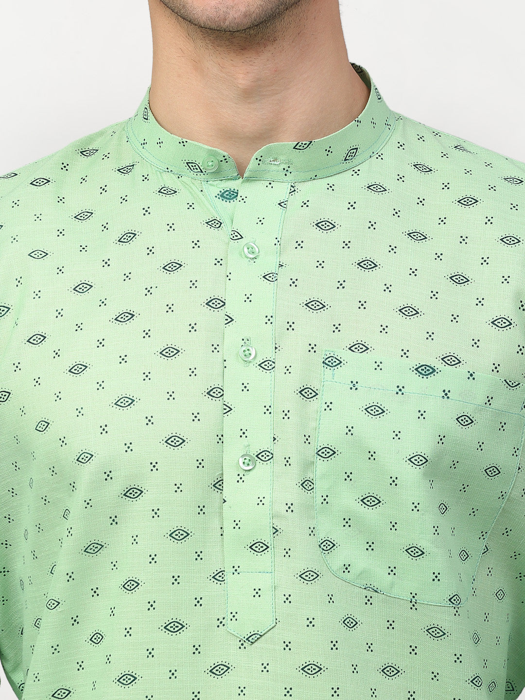Green Printed Cotton Mens Kurta | Indian Kurta for Men