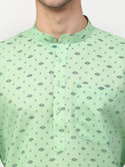Men's Green Printed Cotton -Kurta Only