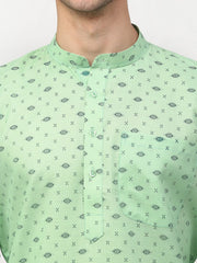 Men's Green Printed Cotton Kurta Payjama-Sets
