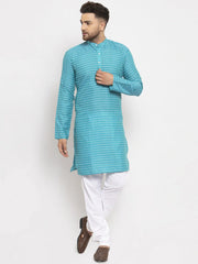 Men's Blue Printed Blue Kurta Payjama Set