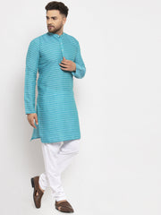 Men's Blue Printed Blue Kurta Only