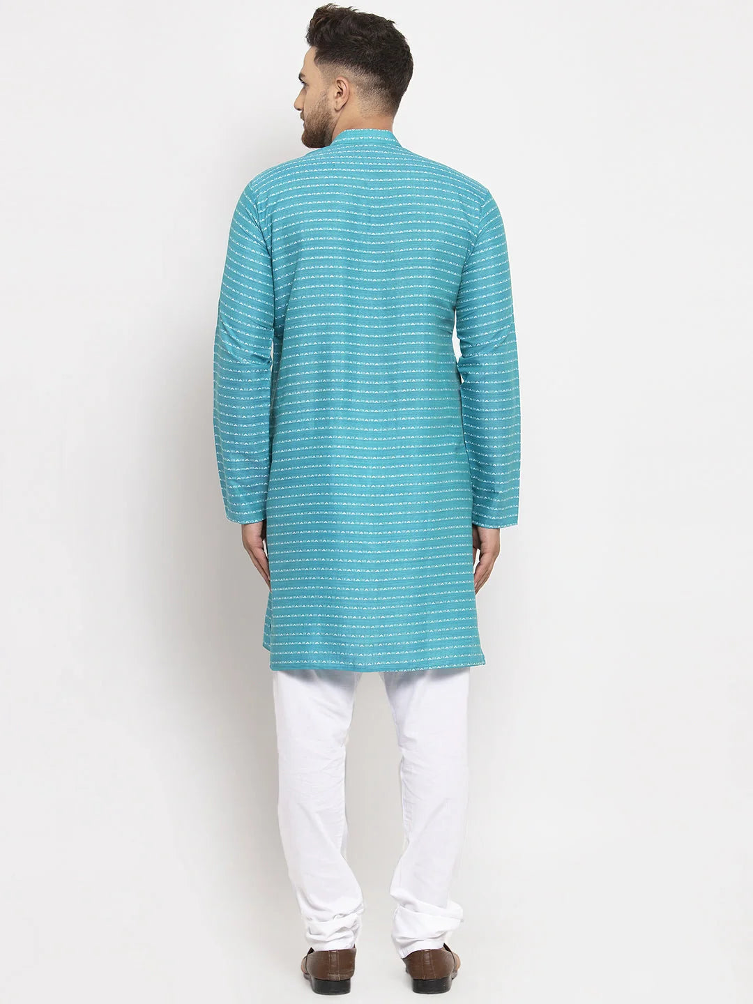 Blue Printed Cotton Kurta Pajama Set | Men's Pathani Style