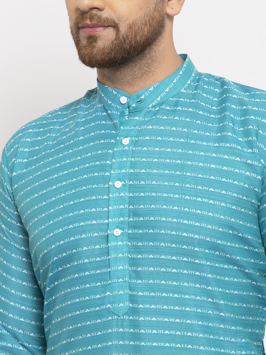 Blue Printed Cotton Kurta Pajama Set | Men's Pathani Style