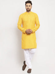 Men Yellow Woven Design Straight Kurta with Churidar ( JOKP 616 Yellow )-JOKP-616