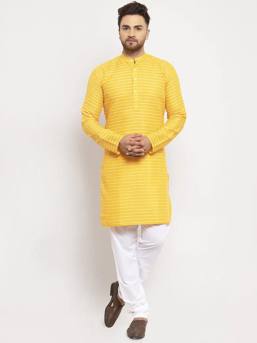 Yellow Woven Design Men's Kurta | Indian Kurta for Men