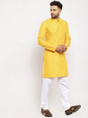 Men Yellow Woven Design Straight Kurta Only ( KO 616 Yellow )-KO-616