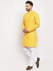Men Yellow Woven Design Straight Kurta Only ( KO 616 Yellow )-KO-616