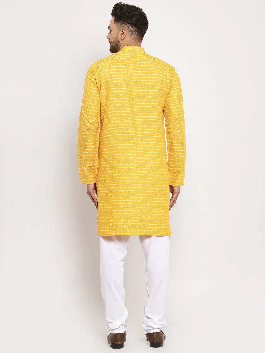 Yellow Woven Design Men's Kurta | Indian Kurta for Men