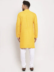 Men Yellow Woven Design Straight Kurta Only ( KO 616 Yellow )-KO-616