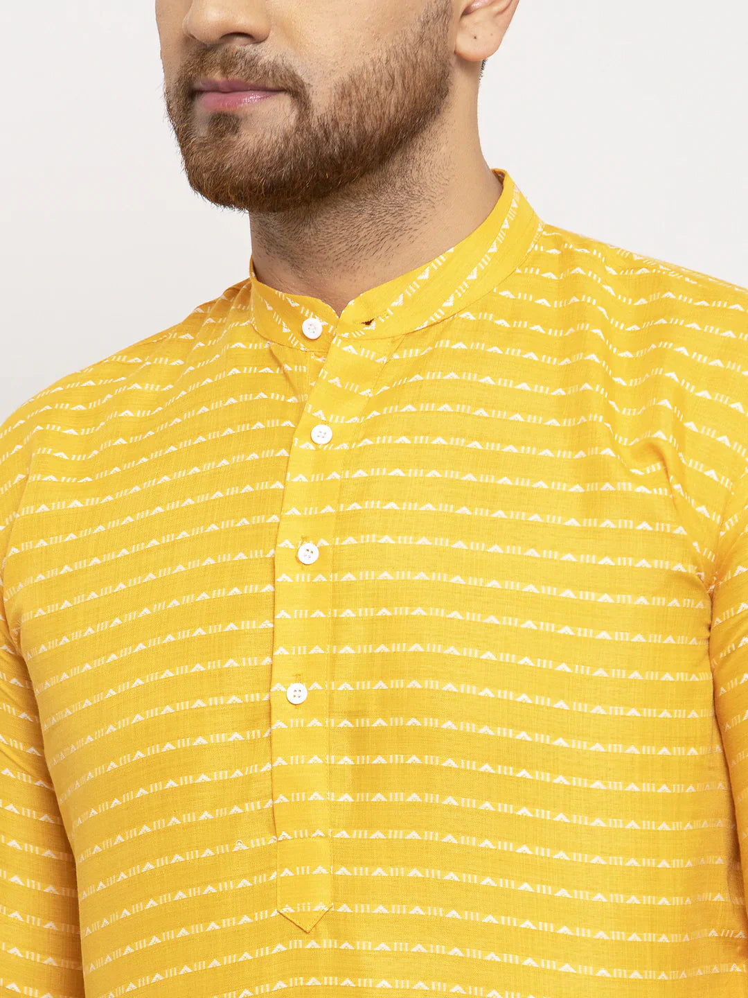 Yellow Woven Design Mens Kurta Pajama Set | Ethnic Style