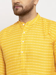 Men Yellow Woven Design Straight Kurta with Churidar ( JOKP 616 Yellow )-JOKP-616