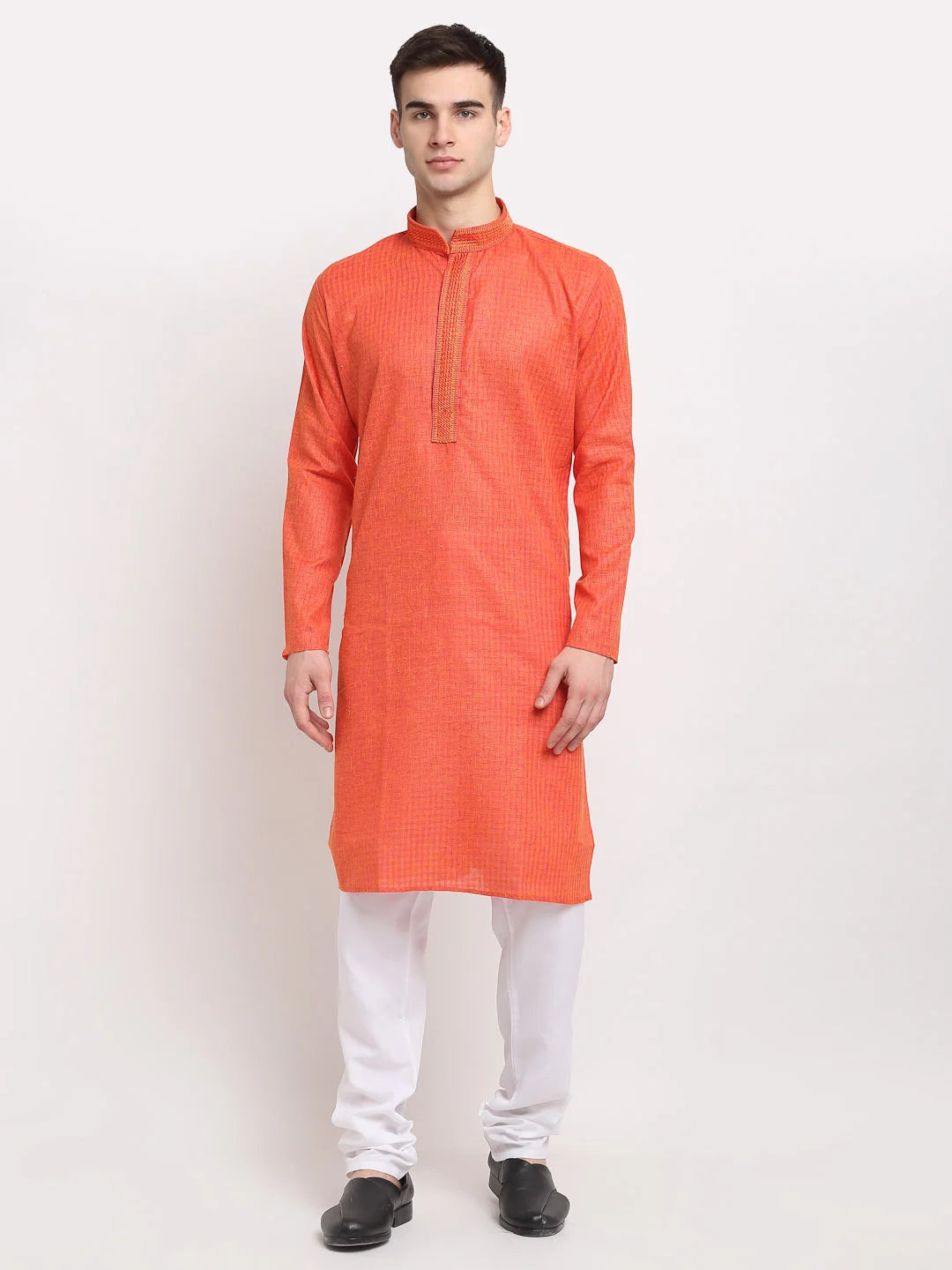 D-Orange Woven Cotton Kurta Pajama Set | Men's Ethnic Style