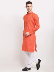 Men's D-Orange Woven Kurta Only
