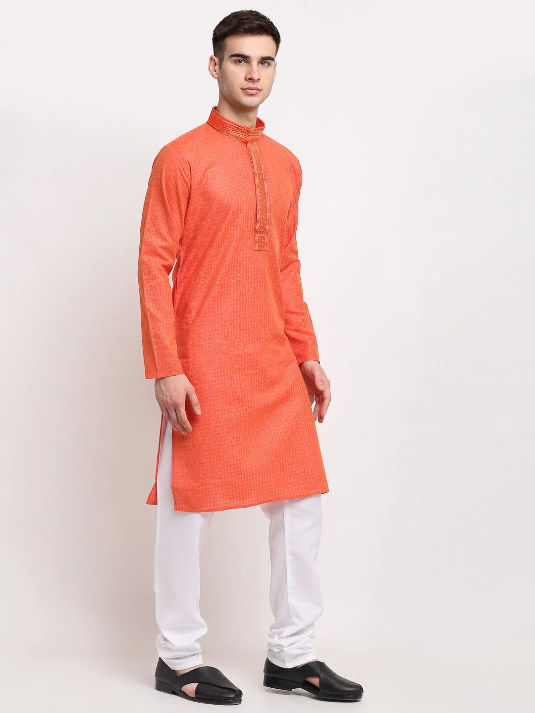 D-Orange Woven Cotton Kurta Pajama Set | Men's Ethnic Style