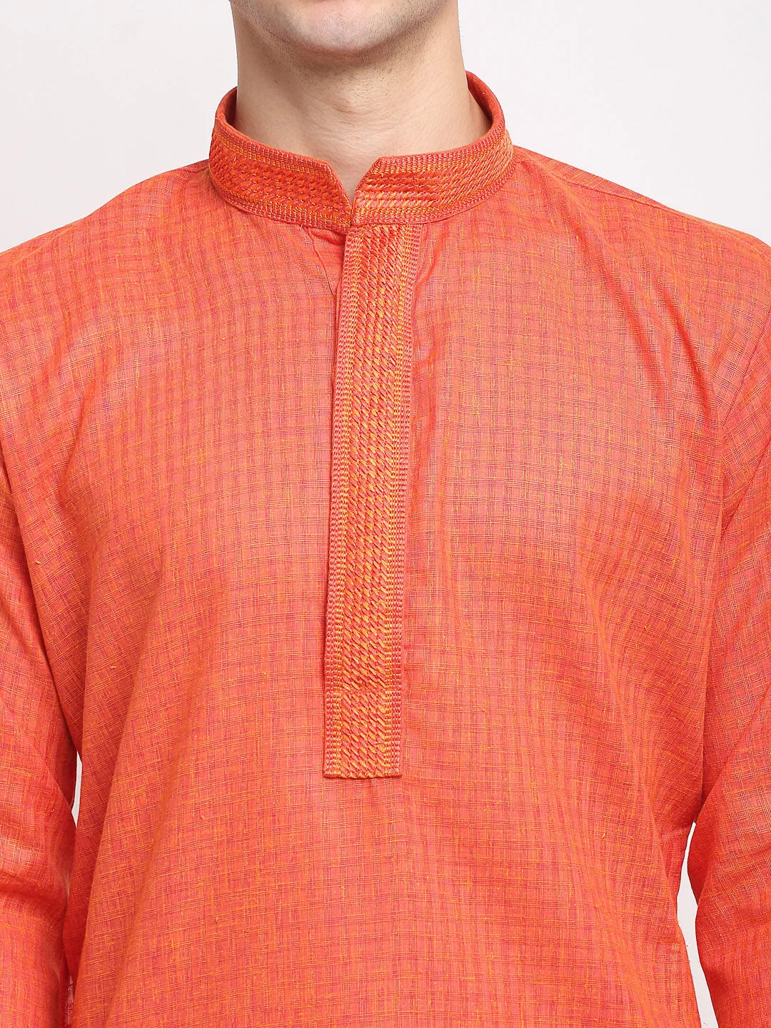 D-Orange Woven Cotton Kurta Pajama Set | Men's Ethnic Style