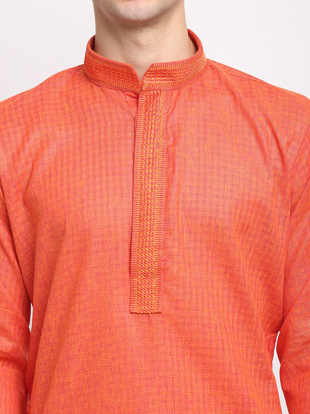 D-Orange Woven Cotton Kurta Pajama Set | Men's Ethnic Style