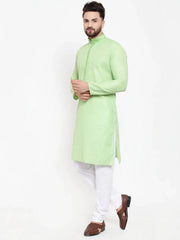 Men Green & White Embroidered Kurta with Churidar ( JOKP 617 Green )-JOKP-617