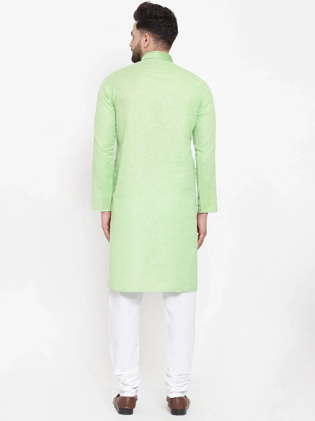 Green Embroidered Mens Kurta Pajama Set | Cotton Churidar