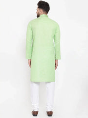 Men Green & White Embroidered Kurta with Churidar ( JOKP 617 Green )-JOKP-617