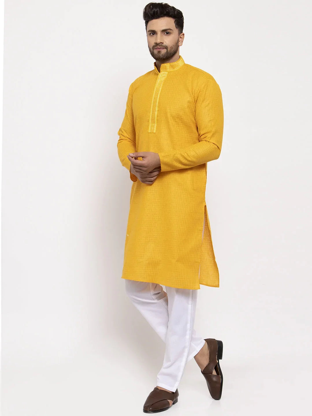 DesiQlo Men Kurta Only - Yellow - KO_617Mustard_S