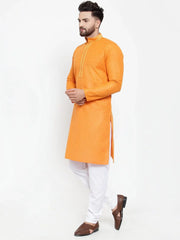 Men Orange & White Embroidered Kurta with Churidar ( JOKP 617 Orange )-JOKP-617