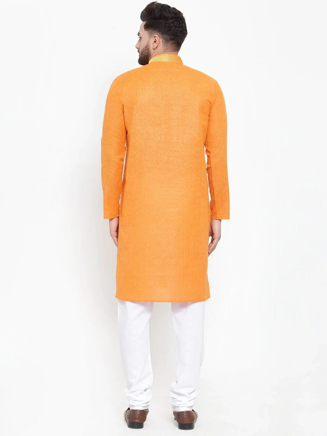 Orange Embroidered Mens Kurta Pajama Set | Cotton Churidar