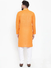 Men Orange & White Embroidered Kurta with Churidar ( JOKP 617 Orange )-JOKP-617