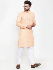 Men Peach & White Embroidered Kurta with Churidar ( JOKP 617 Peach )-JOKP-617