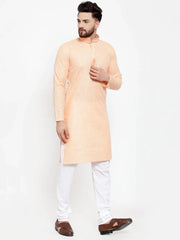 Men Peach & White Embroidered Kurta with Churidar ( JOKP 617 Peach )-JOKP-617