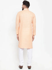 Men Peach & White Embroidered Kurta with Churidar ( JOKP 617 Peach )-JOKP-617