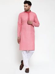 Men's Lit Pink Woven Kurta Only