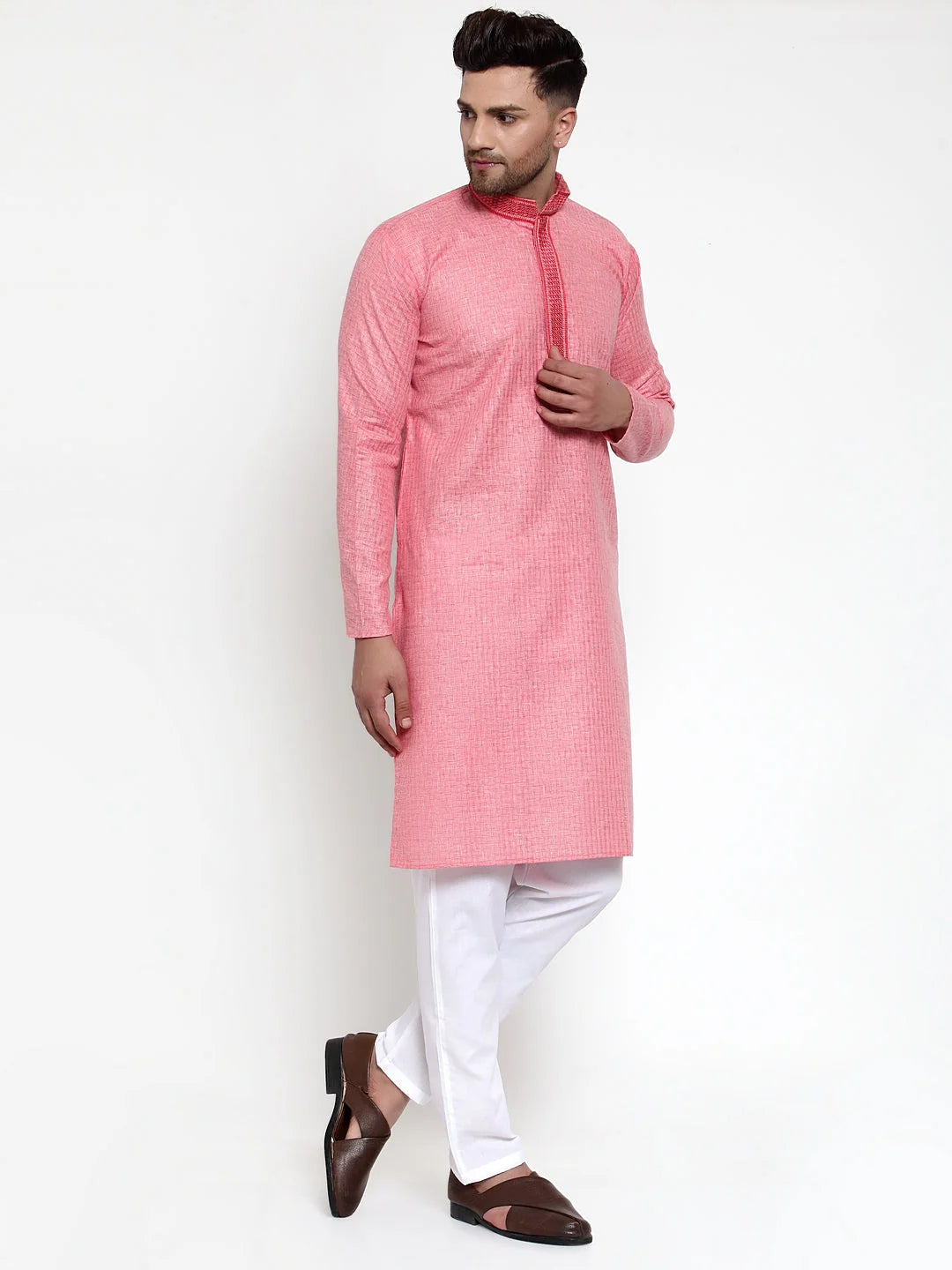 Lit Pink Cotton Men's Kurta | Short Kurta for Men Online