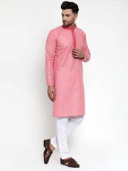 Men's Lit Pink Woven Kurta Only