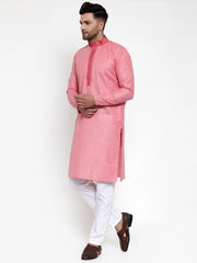Men's Lit Pink Woven Kurta Only